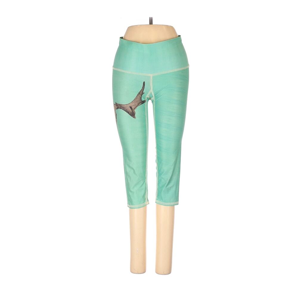 Teeki Leggings Crop XS Green Yoga Pilates Deer Medicine Festival Boho Capri - Picture 4 of 8